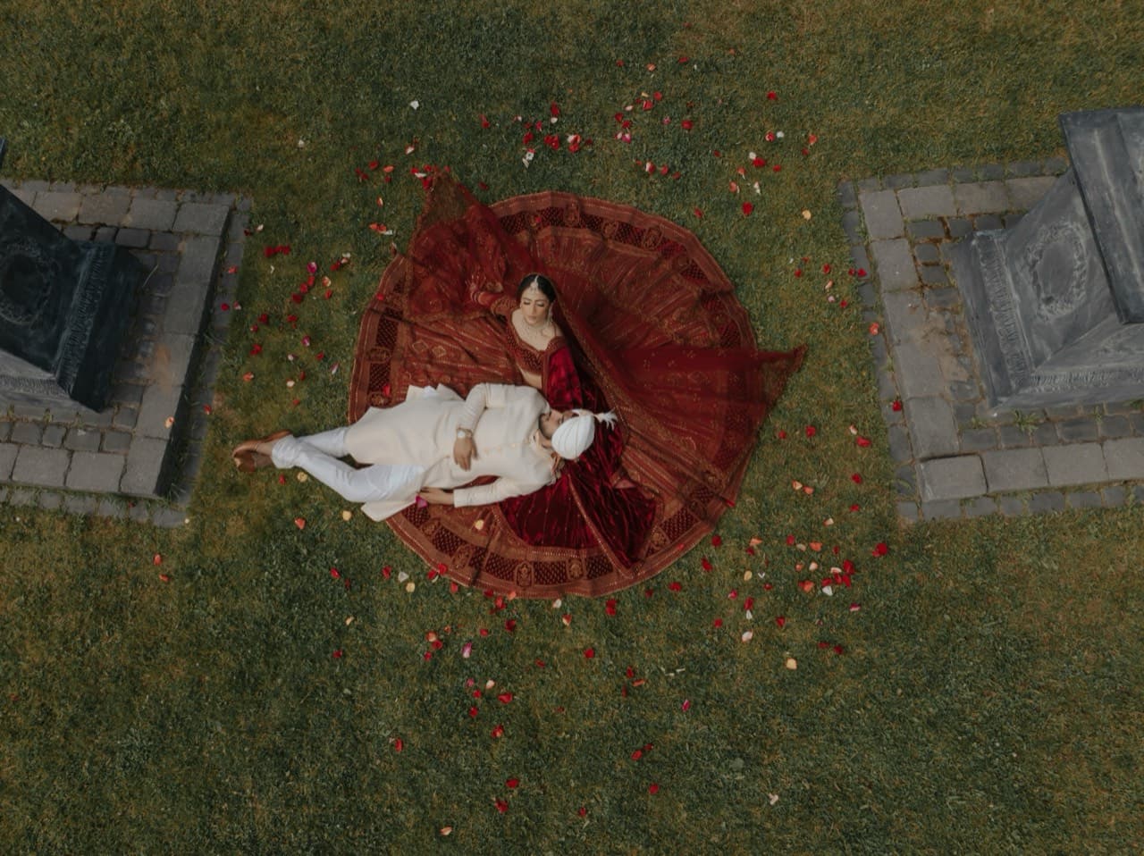 The Ombrah cinematic wedding photography — aerial portrait of a couple